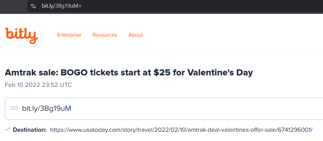 Image of information retrieved from a Bitly shortened-url