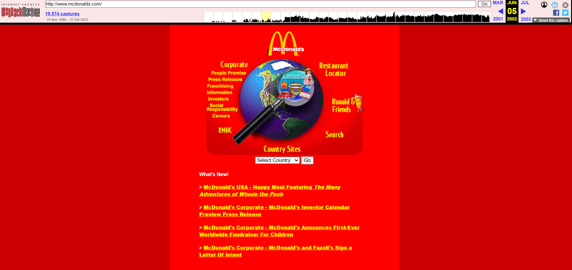 Screenshot of the website WayBackMachine